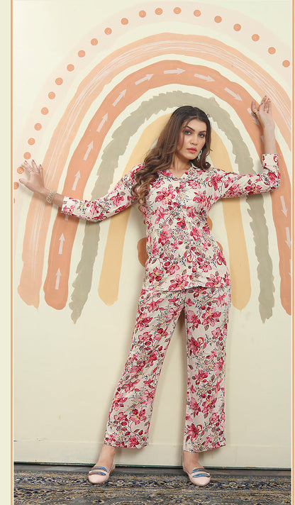 Monjolika Fashion Pink Color Printed Rayon Designer Co Ord Set