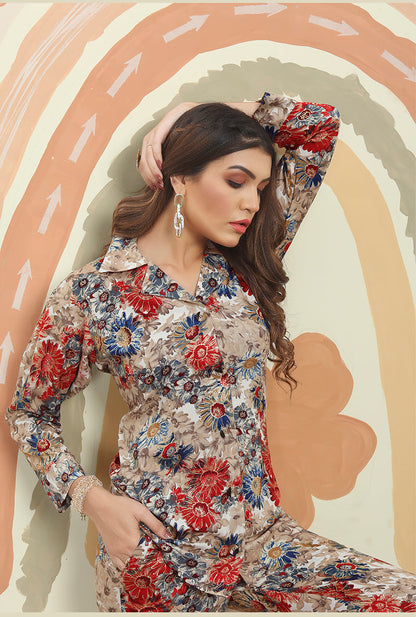Monjolika Fashion Multicolor Printed Rayon Designer Co Ord Set
