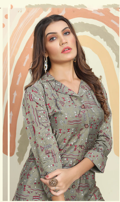 Monjolika Fashion Grey Color Printed Rayon Designer Co Ord Set