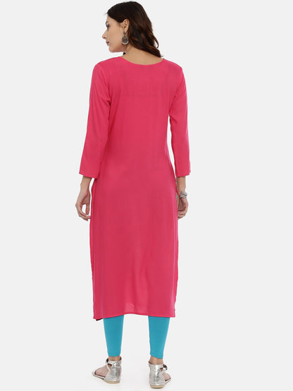Souchii Pink & Mustard Yellow Printed Straight Kurta