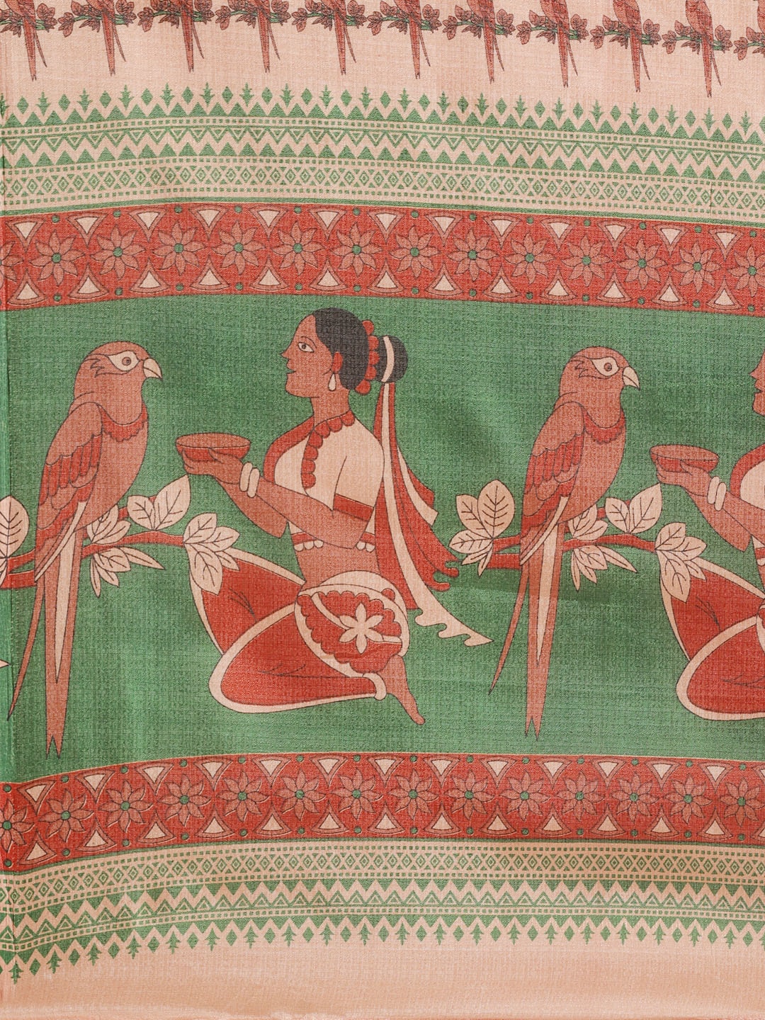 Saree Mall Peach-Coloured & Red Printed Saree
