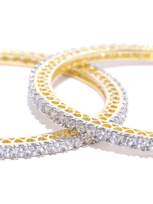 Gold-Polished Alloy Single Line American Diamond Bangle Set - The Pari