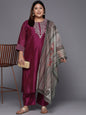 Sztori Plus Size Yoke Design Regular Sequinned Chanderi Silk Kurta & Trousers With Dupatta