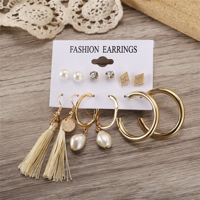 Gold-Polished Alloy Set Of 6 Designer Earrings - The Pari