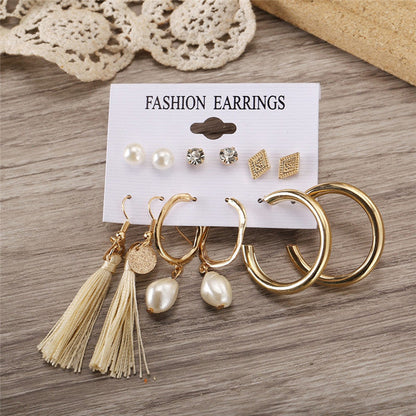 Gold-Polished Alloy Set Of 6 Designer Earrings - The Pari