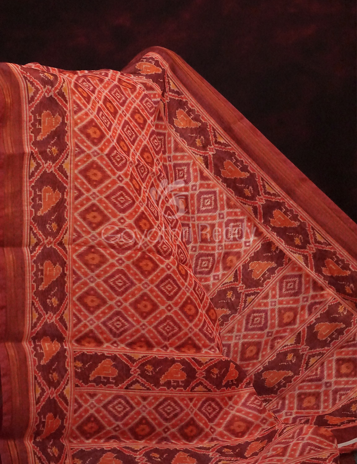 Peachish Orange Diamond Printed Semi Chanderi Saree By Gayathri Reddy Designer Studio