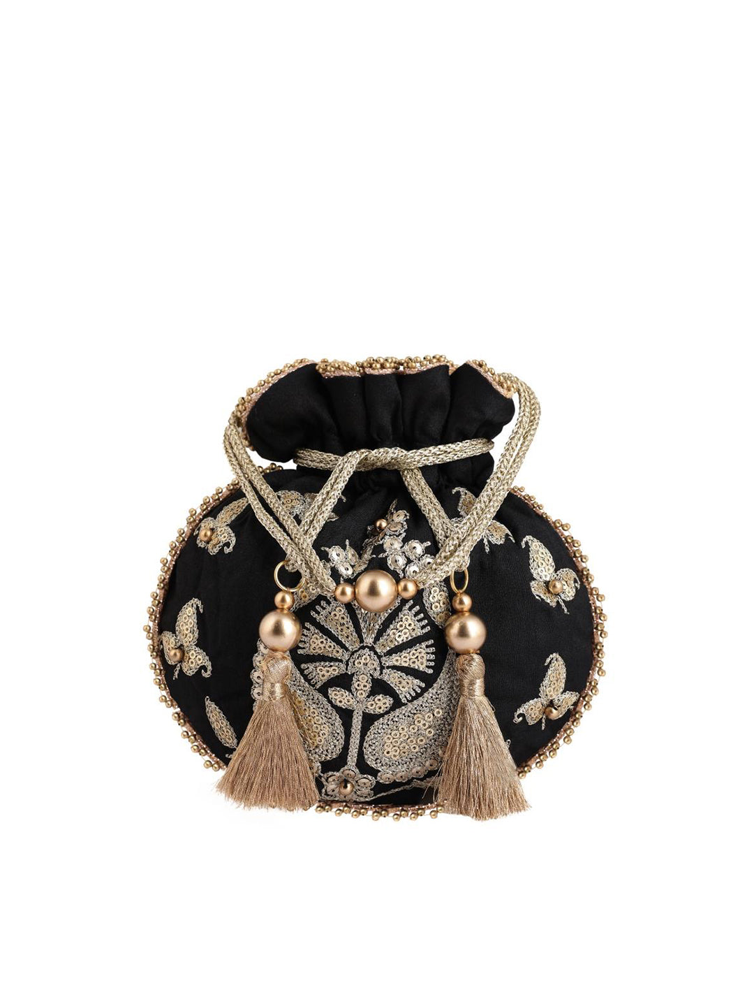 Masq Black & Gold-Toned Embroidered Potli Clutch