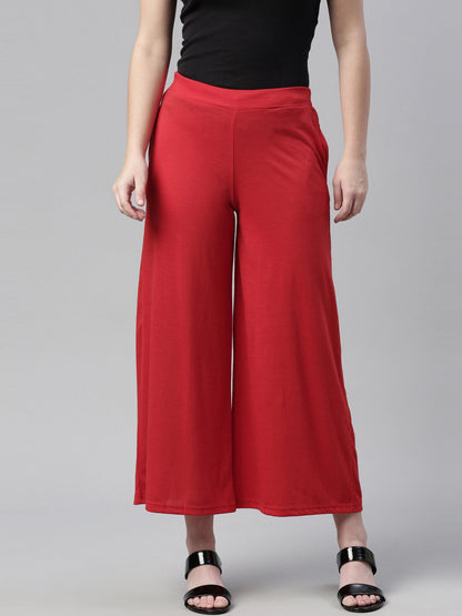 Souchii Women Red Knitted Palazzos