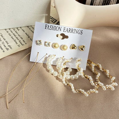 Gold-Polished Alloy Set Of 6 Designer Earrings - The Pari