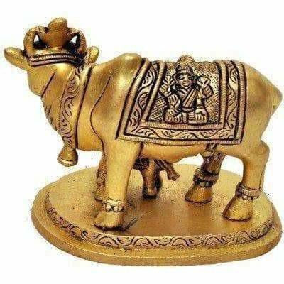 Brass Holy Kamdhenu Cow and Calf Sculpture