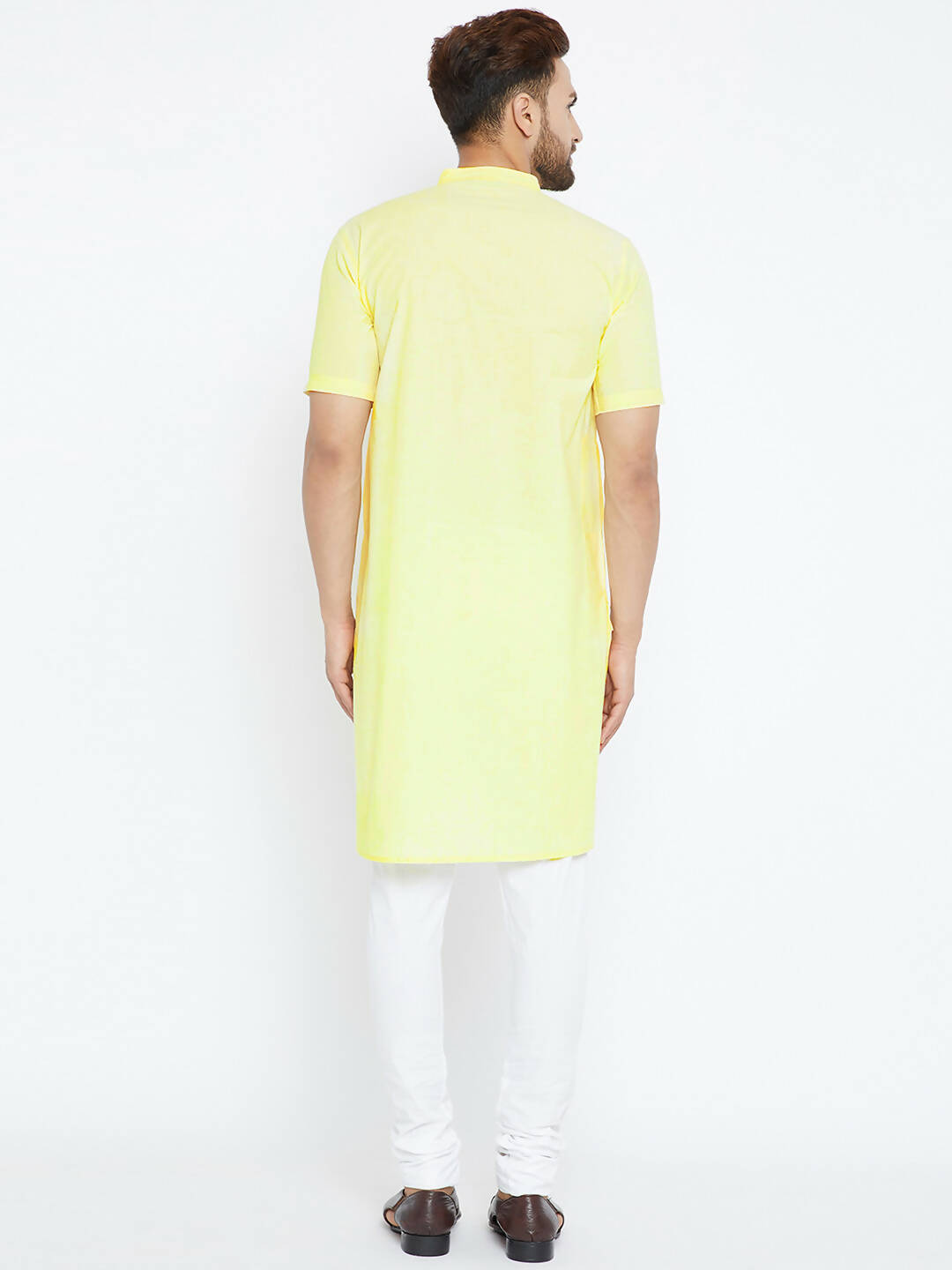 Even Apparels Yellow Color Pure Cotton Men's Kurta With Band Collar