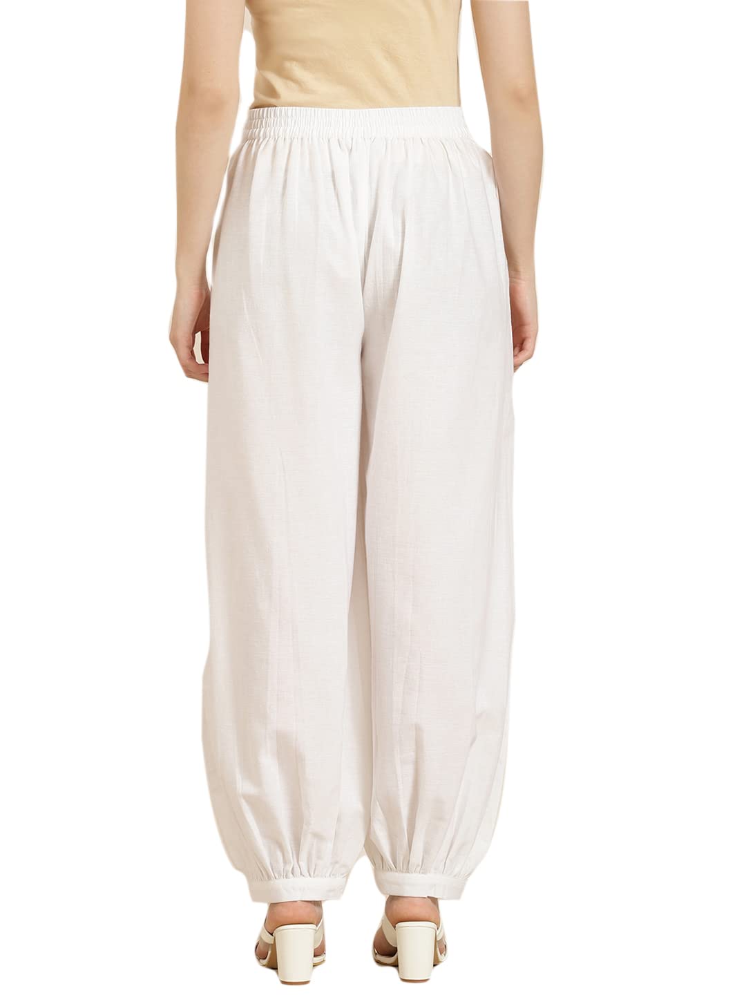 Juniper Women's White Solid Cotton Flex Dhoti Style Pants
