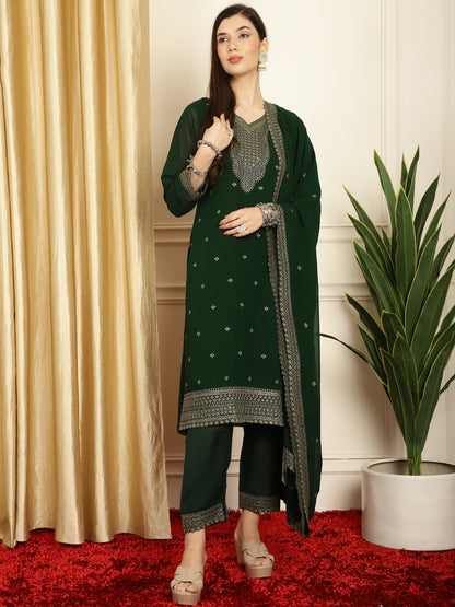 Stylee Lifestyle Green Georgette Embroidered Suit Set
