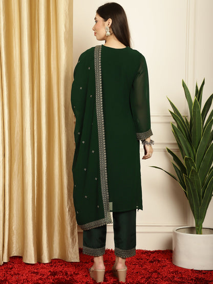 Stylee Lifestyle Green Georgette Embroidered Suit Set