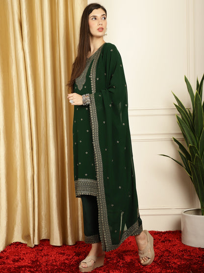 Stylee Lifestyle Green Georgette Embroidered Suit Set