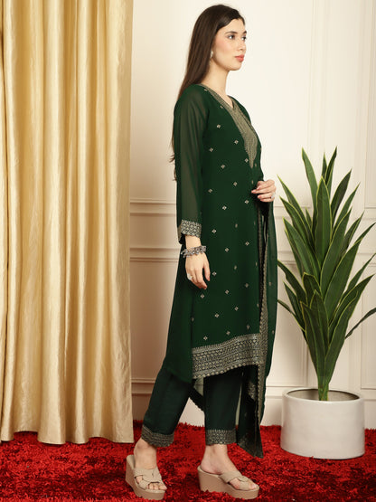 Stylee Lifestyle Green Georgette Embroidered Suit Set