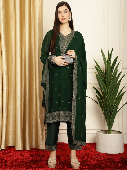 Stylee Lifestyle Green Georgette Embroidered Suit Set