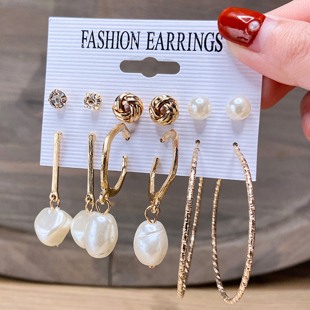 Gold-Polished Alloy Set Of 6 Designer Earrings - The Pari