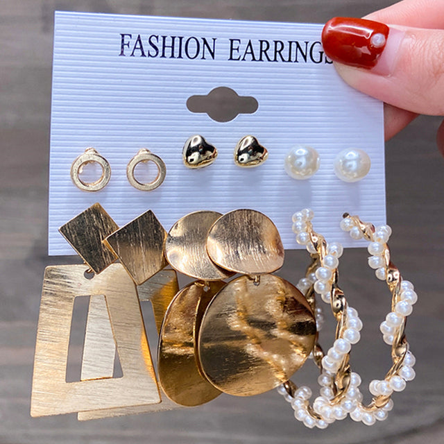 Gold-Polished Alloy Set Of 6 Designer Earrings - The Pari