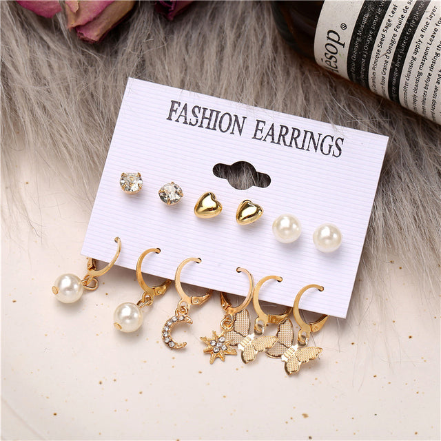 Gold-Polished Alloy Set Of 6 Designer Earrings - The Pari