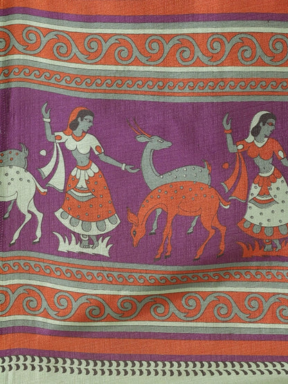 Saree Mall Green & Purple Ethnic Motifs Print Bhagalpuri Saree