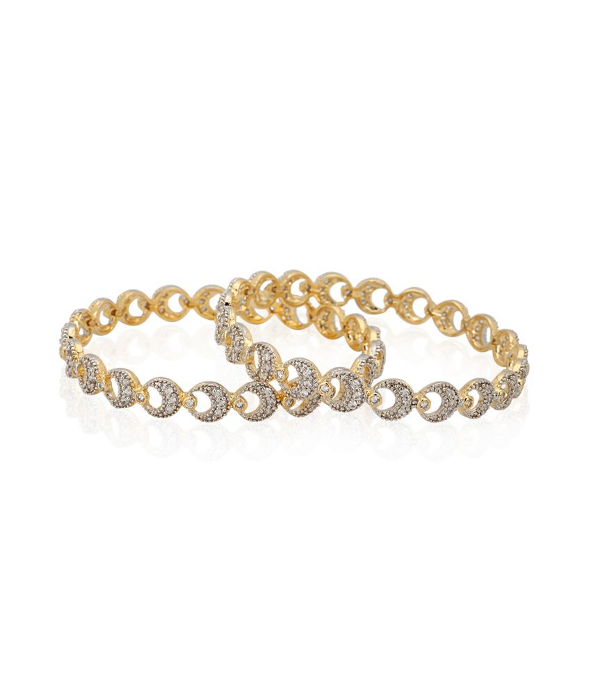 Gold-Polished Alloy Designer American Diamond Bangle Set - The Pari