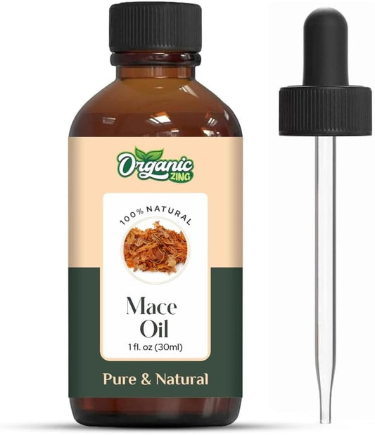 Organic Zing Mace (Myristica Fragrans) Oil | Pure & Natural Essential Oil for Skin Care, Haircare, Aroma & Diffusers