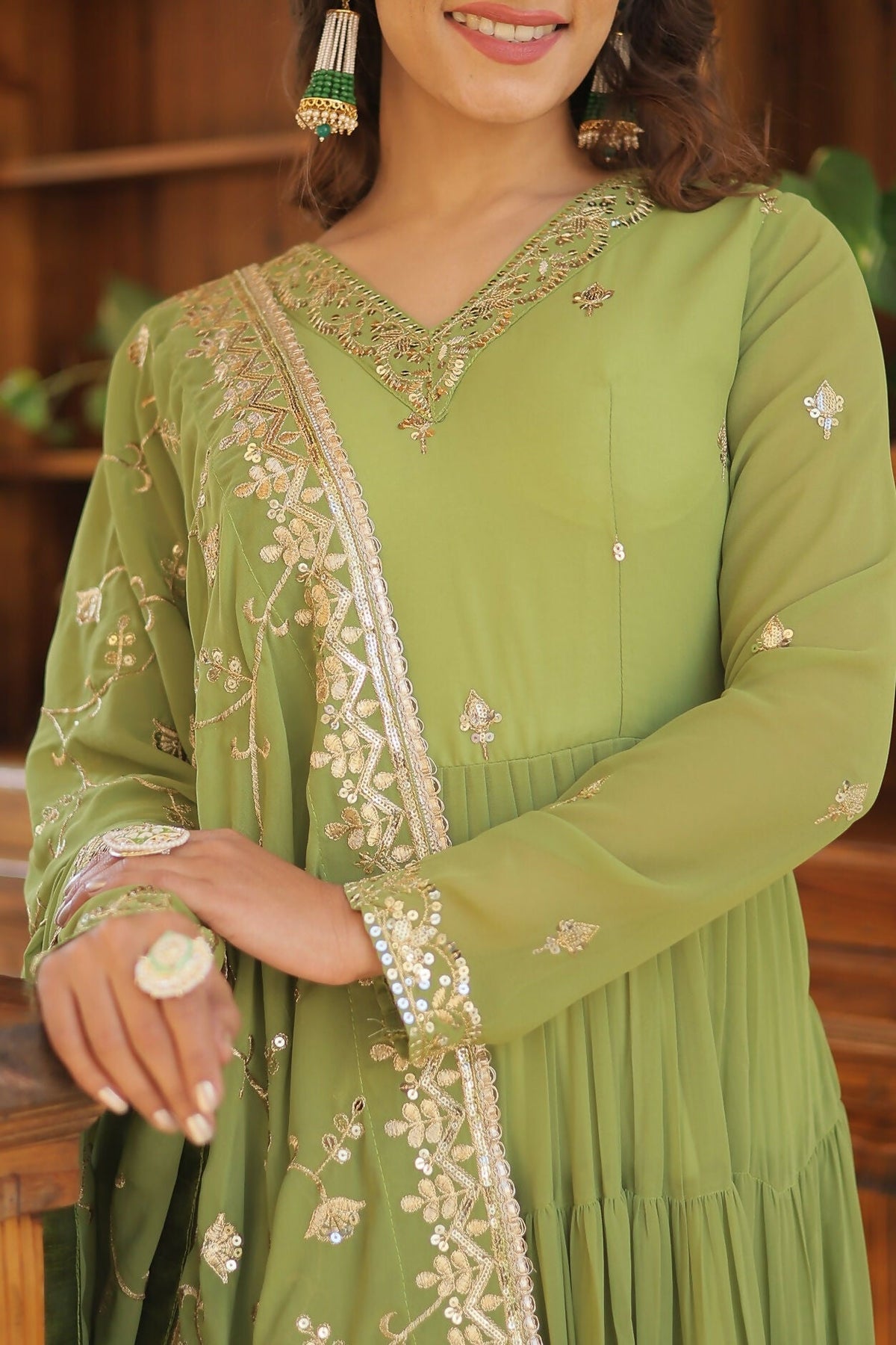 Joban Fashion Green Georgette Sequence Embroidery Work Kurta Set