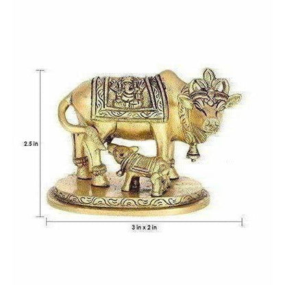 Brass Holy Kamdhenu Cow and Calf Sculpture