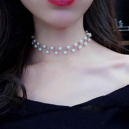 Silver-Toned Alloy Denty Look Pearl Necklace - The Pari