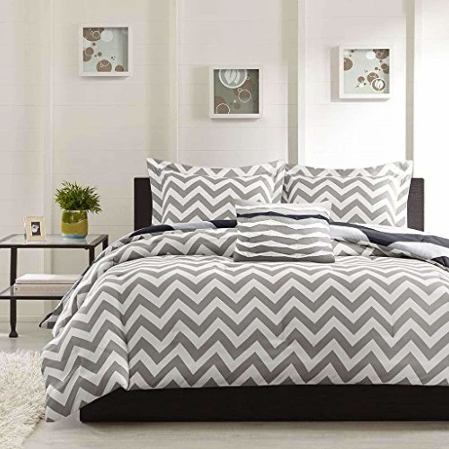 Cotton Double Bedsheet with 2 Pillow Covers - Modern White and Grey