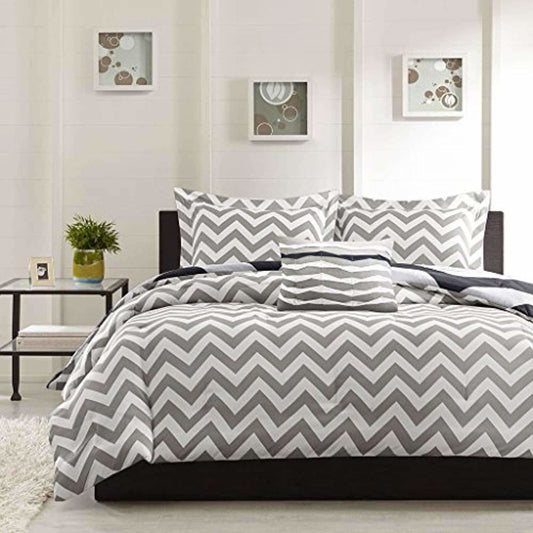 Cotton Double Bedsheet with 2 Pillow Covers - Modern White and Grey
