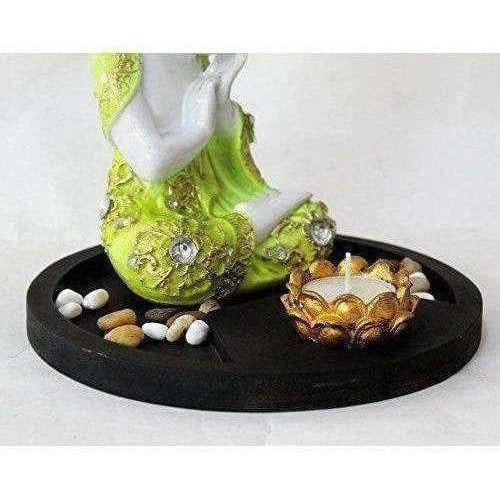 Multi - Color Handmade Buddha Showpiece and Stones On Wooden Tray