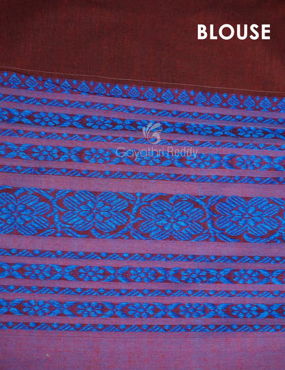 Maroon And Blue Colour Contrast Thread Borders Khadi Cotton Saree By Gayathri Reddy Designer Studio