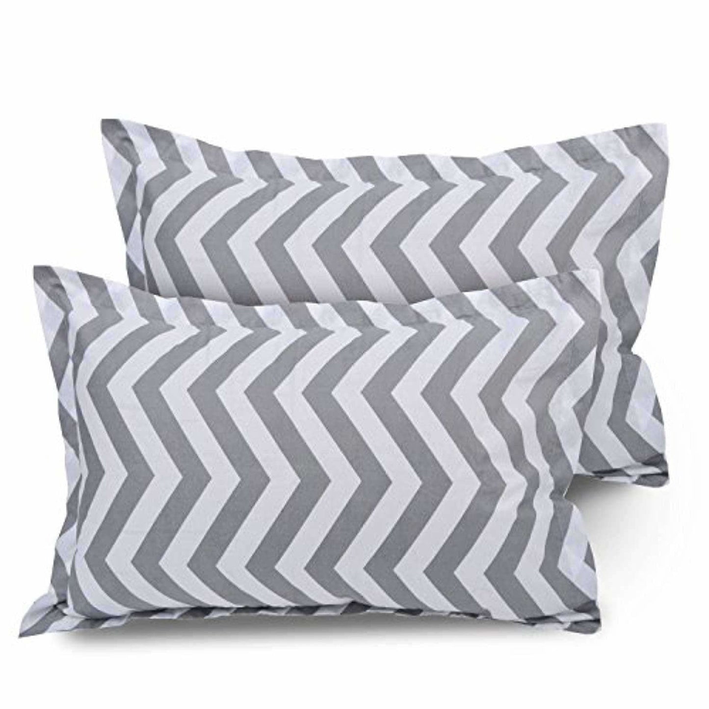 Cotton Double Bedsheet with 2 Pillow Covers - Modern White and Grey