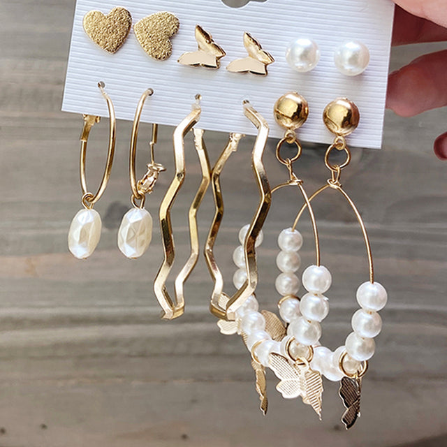 Gold-Polished Alloy Set Of 6 Designer Earrings - The Pari
