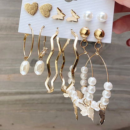 Gold-Polished Alloy Set Of 6 Designer Earrings - The Pari