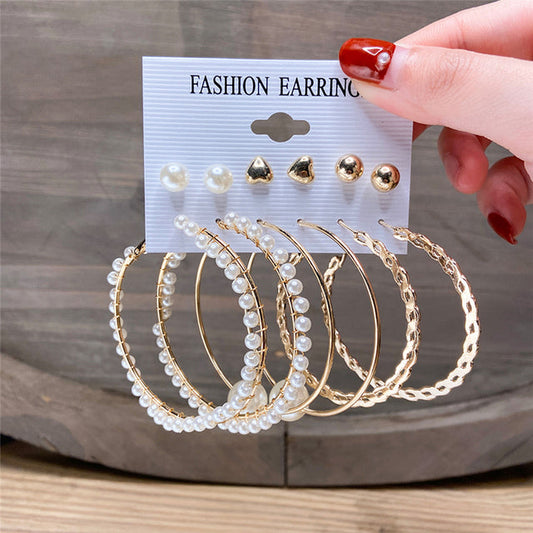 Gold-Polished Alloy Set Of 6 Designer Earrings - The Pari