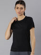 MKH Women Black Typography Dri-FIT Polyester Round Neck Sports T-shirt
