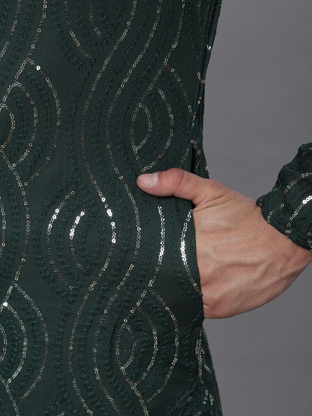 Sojanya Band Collar Sequined Pure Cotton Kurta