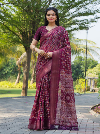 Tikhi Imli Leheriya Printed Zari Ready to Wear Saree