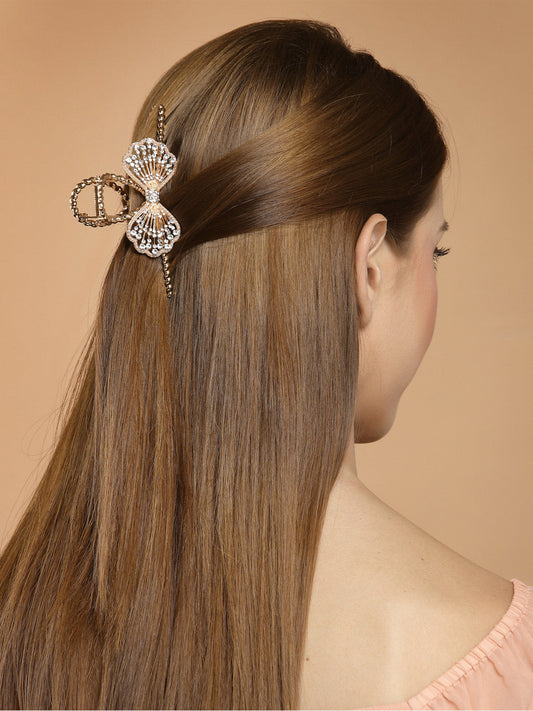 Panash Gold-Toned & White Embellished Claw Clip