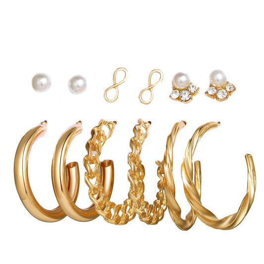 Gold-Polished Alloy Set Of 6 Designer Earrings - The Pari