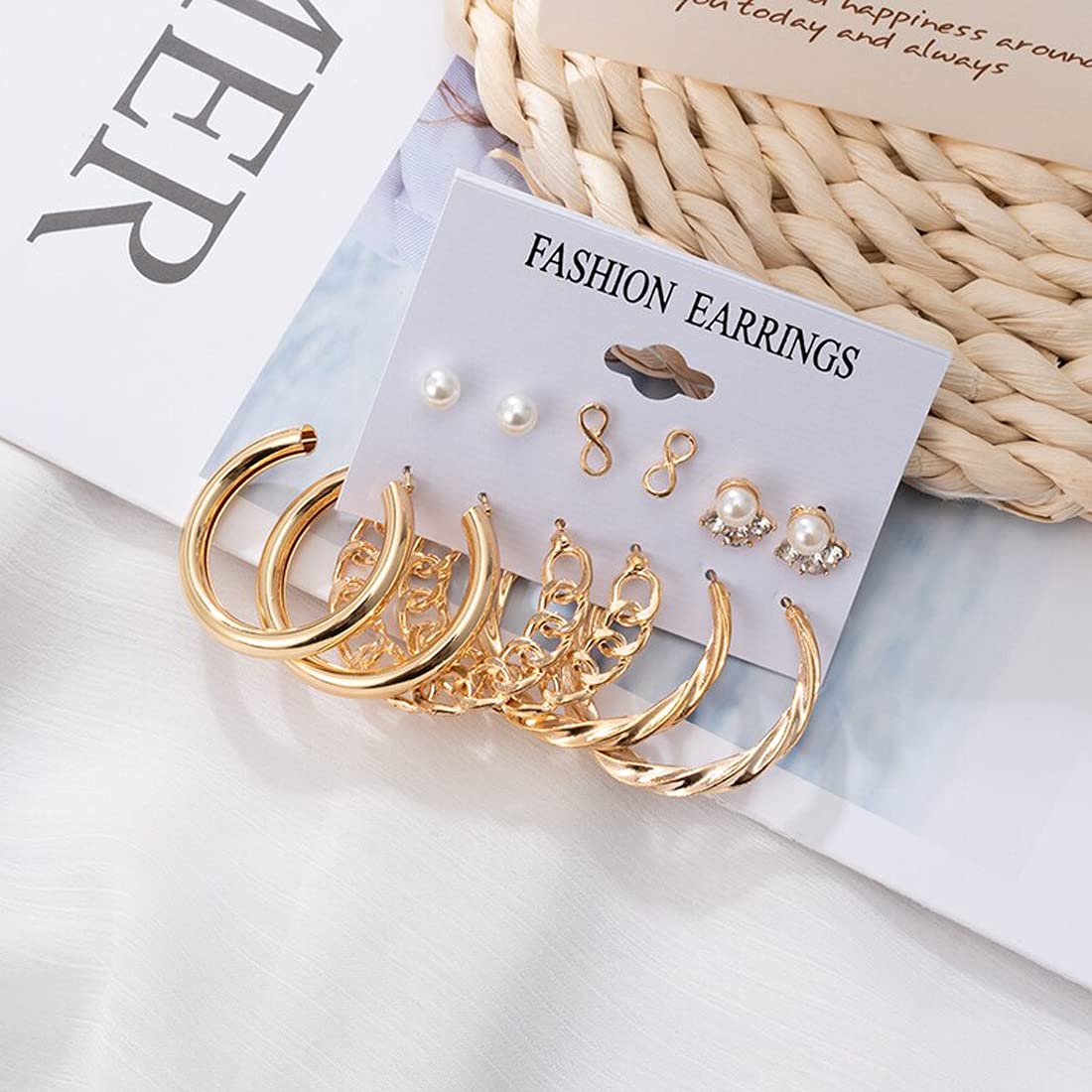 Gold-Polished Alloy Set Of 6 Designer Earrings - The Pari