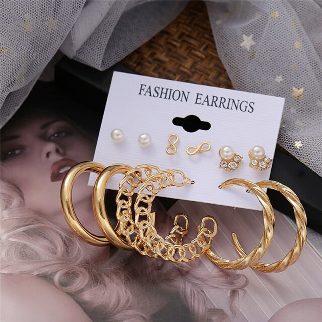 Gold-Polished Alloy Set Of 6 Designer Earrings - The Pari