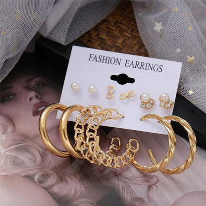 Gold-Polished Alloy Set Of 6 Designer Earrings - The Pari