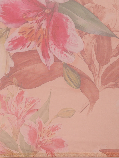 Saree Mall Pink Floral Printed Organza Sarees
