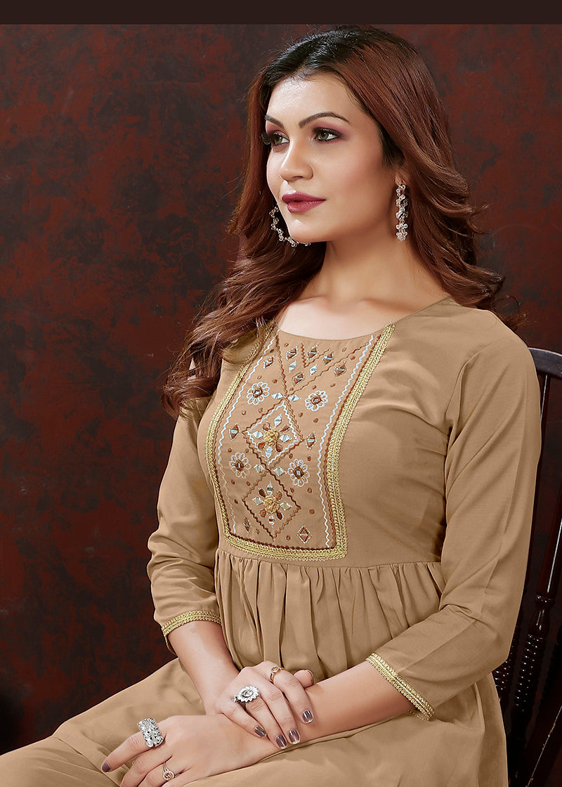 Monjolika Fashion Beige Maaza Cotton With Hand Work Trendy Co Ord Set
