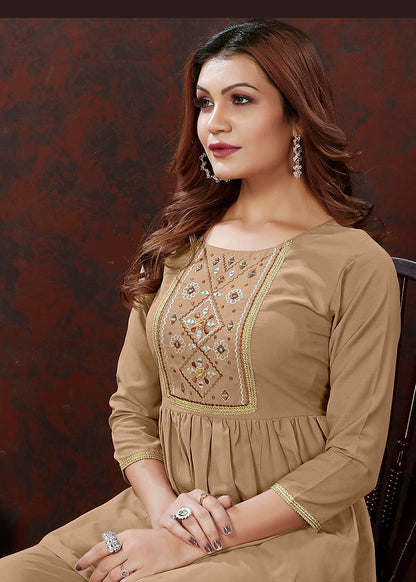 Monjolika Fashion Beige Maaza Cotton With Hand Work Trendy Co Ord Set
