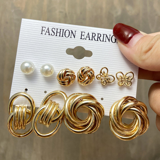 Gold-Polished Alloy Set Of 6 Designer Earrings - The Pari